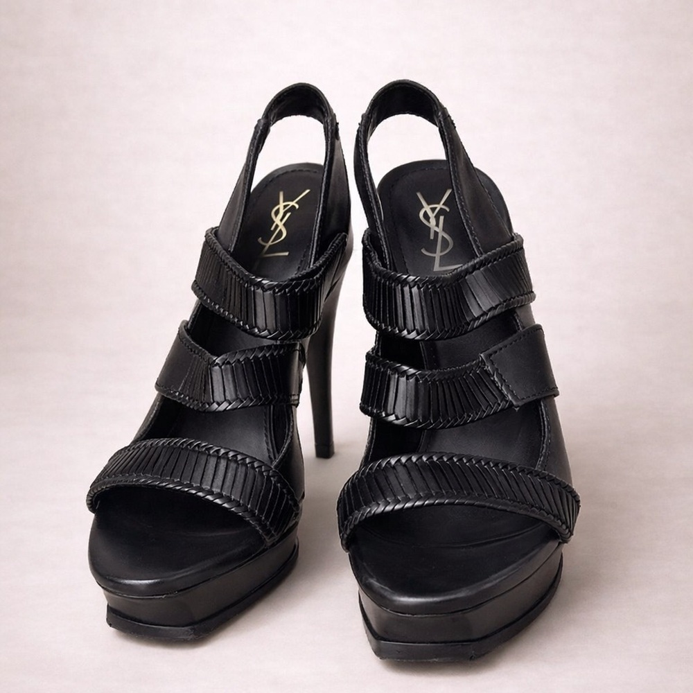 Yves Saint Laurent Black Strappy Platform Heels